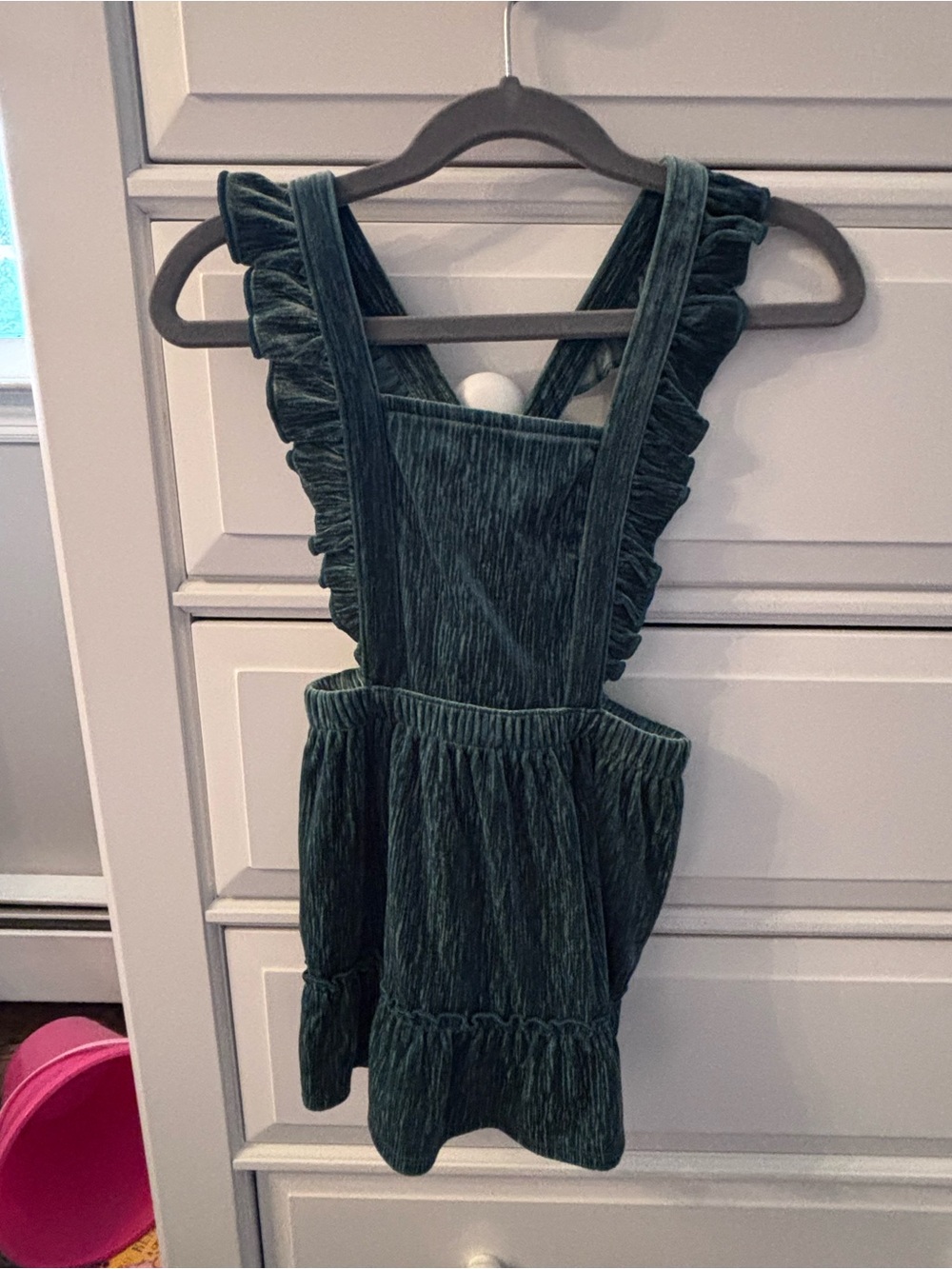 Cat & Jack Dark Green Velvet Ruffle One-Piece